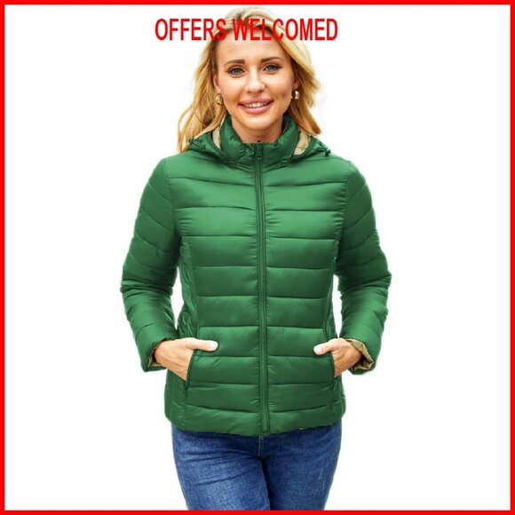 Packable Reversible Puffer Jacket with Hood Lightweight Winter Coat